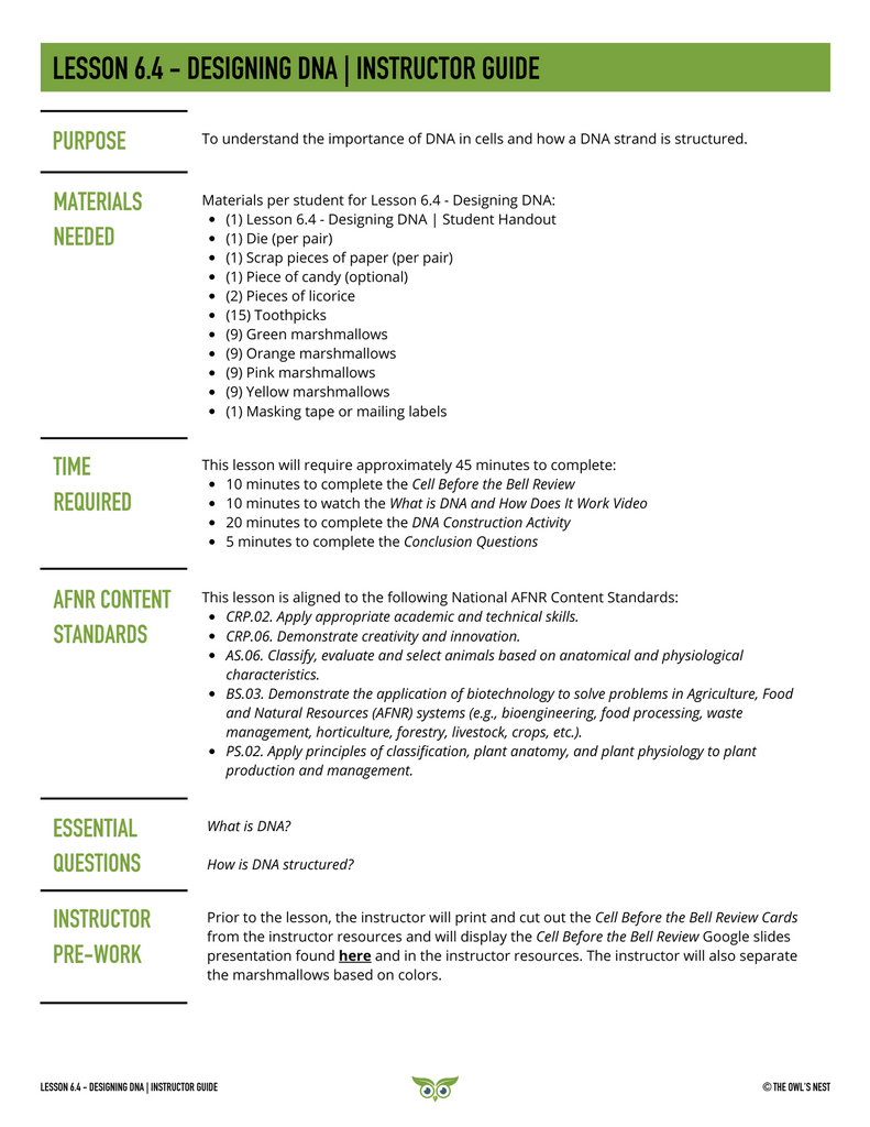 Biotechnology unit instructor guides example