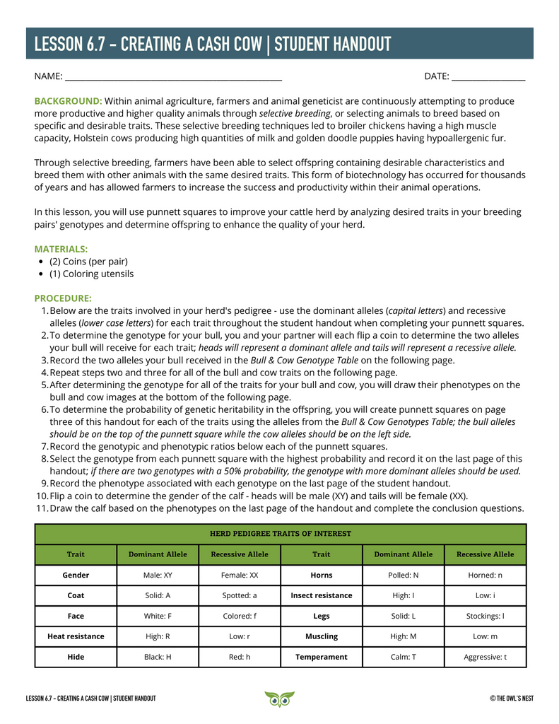 Biotechnology unit student handout example