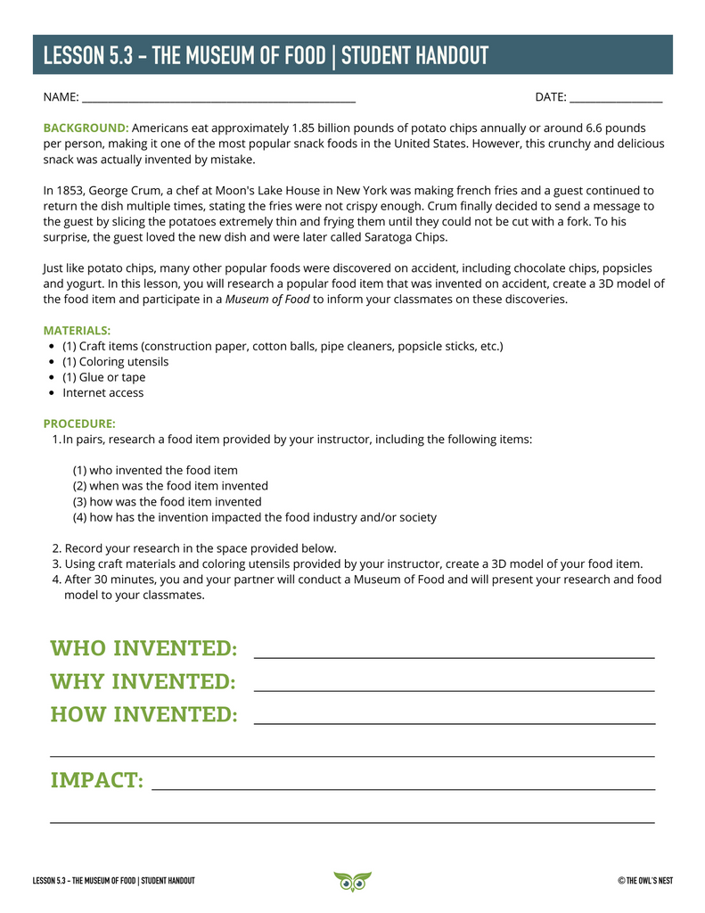 Food Science Unit student handout example