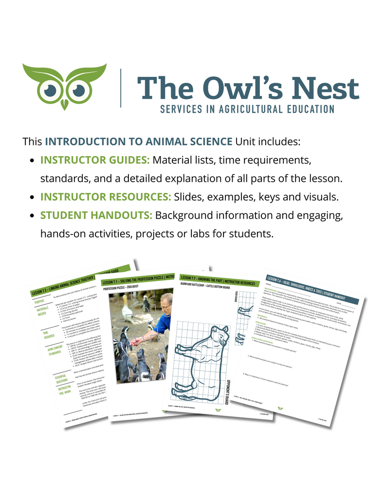 Animal Science unit includes, instructor guide, instructor resources, and student handouts